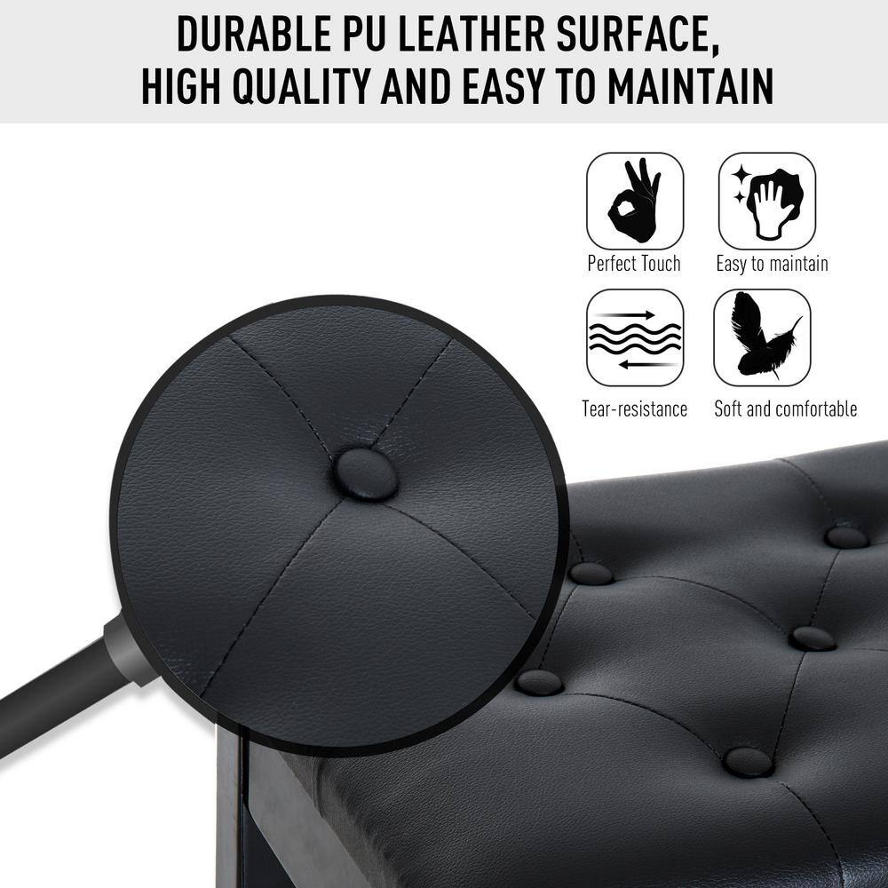 HOMCOM Black Faux Leather 2-Person Piano Bench