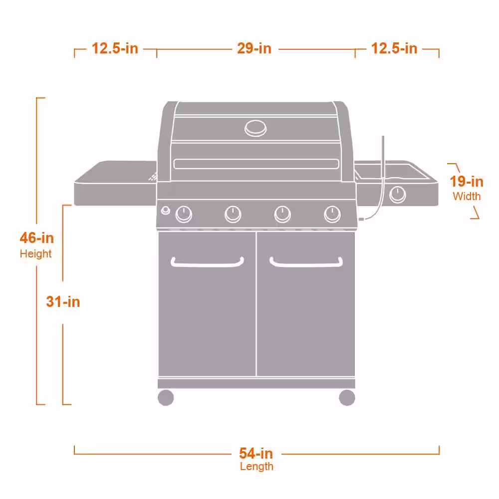 Monument Grills 4-Burner Propane Gas Grill in Stainless with Clear View Lid, LED Controls and Side Burner