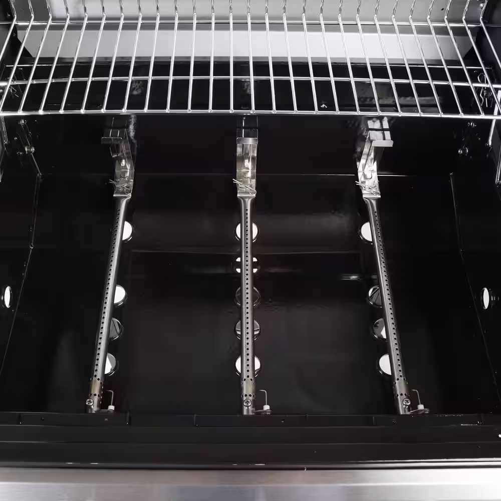 None 3 Burner Gas Grill in Black with Top Cover and Shelves Stainless Steel, 2 Number of Side Burners