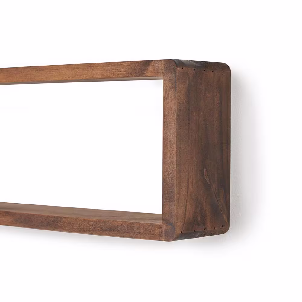 None 4 in. x 32 in. x 8 in. Walnut Stackable Floating Wall Shelves (Set of 2)