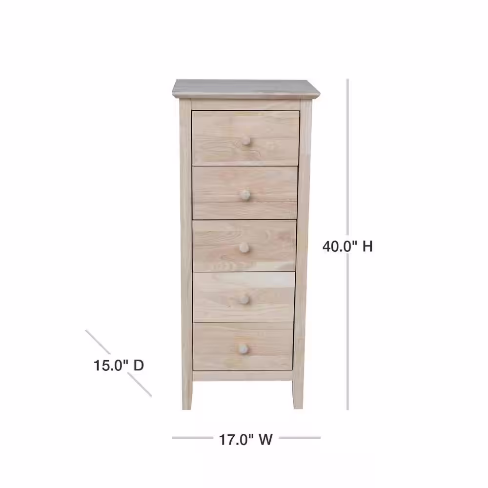 International Concepts Brooklyn 5-Drawer Unfinished Wood Chest
