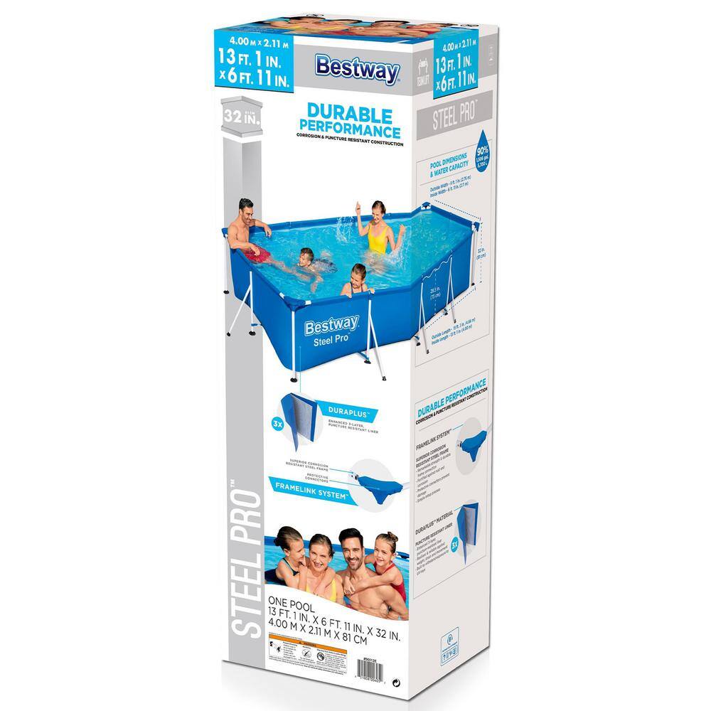 Bestway Pro 13 ft. x 7 ft. Rectangular 32 in. Deep Metal Frame Above Ground Swimming Pool