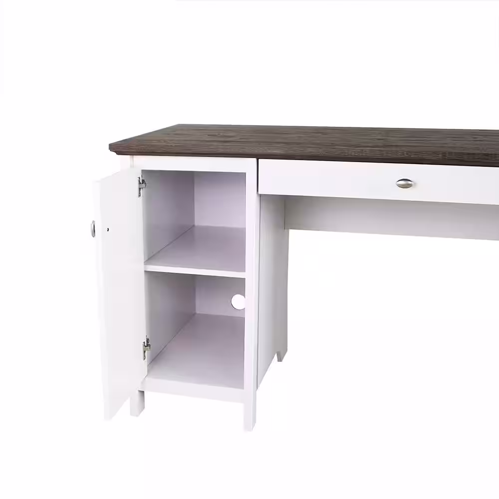 SAINT BIRCH Olivia 59.5 in. Gray Oak and White Wood 4-Drawer Writing Desk