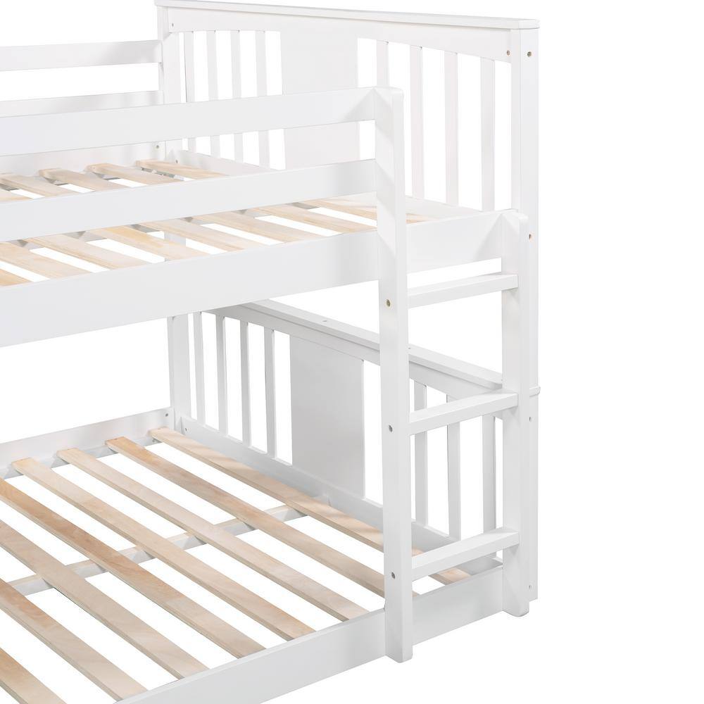 Harper & Bright Designs White Full Over Wooden Bunk Bed with Slide and Ladder
