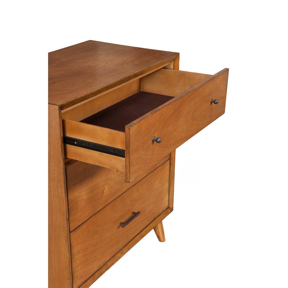 None Flynn Mid Century Modern 3-Drawer Acorn Small Chest (36 in. H x 32 in. W x 18 in. D)