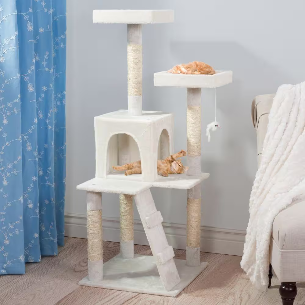 Petmaker 50.25 in. White Penthouse Sleep and Play Cat Tree
