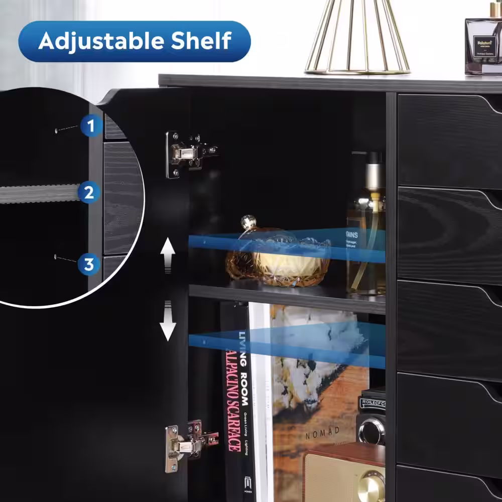 None Mobile 30.8 in. W x 25.5 in. H x 15.8 in. D Wood Freestanding Cabinet in Black with Drawers