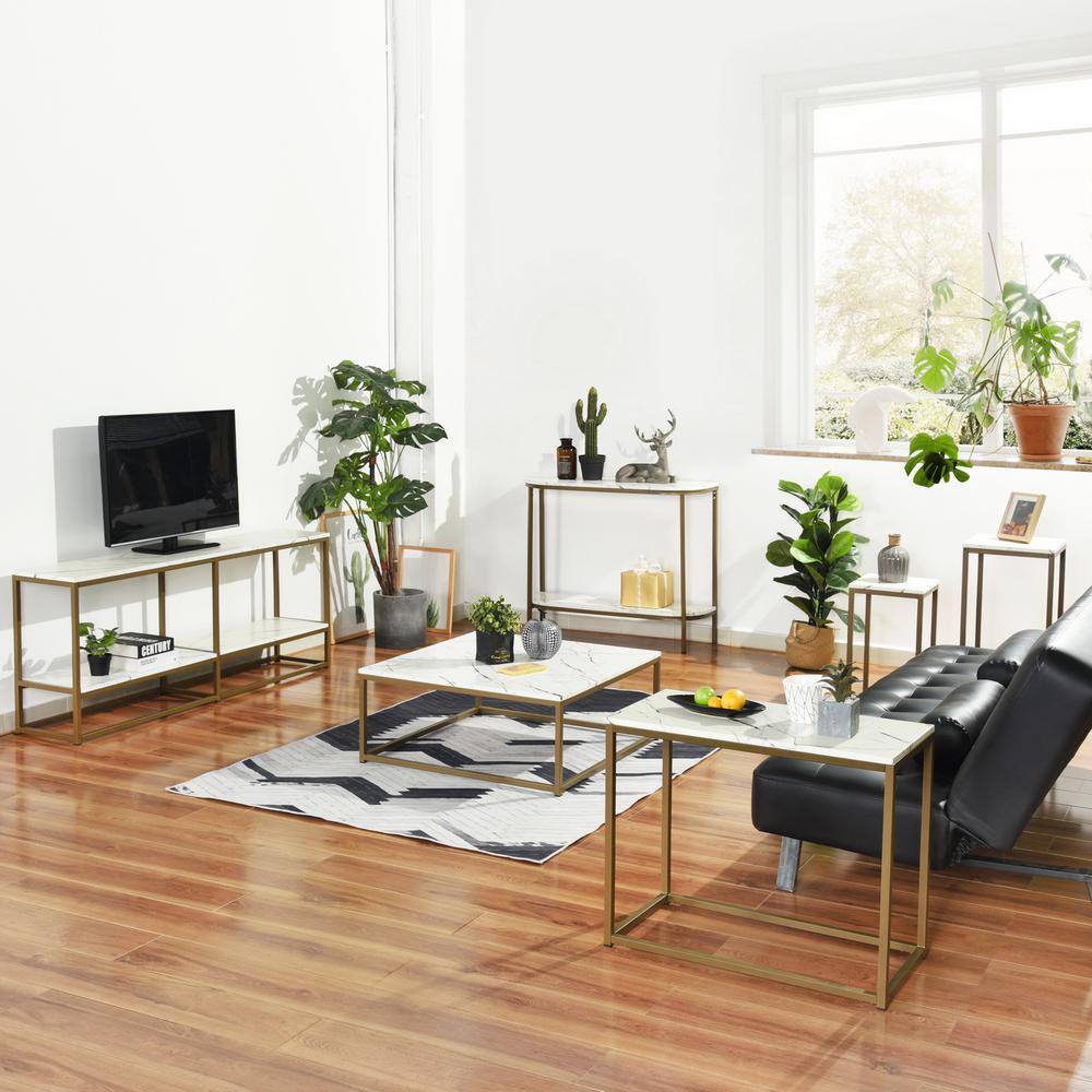 None Adria 39.4 in. Gold Half-Moon Wood Console Table