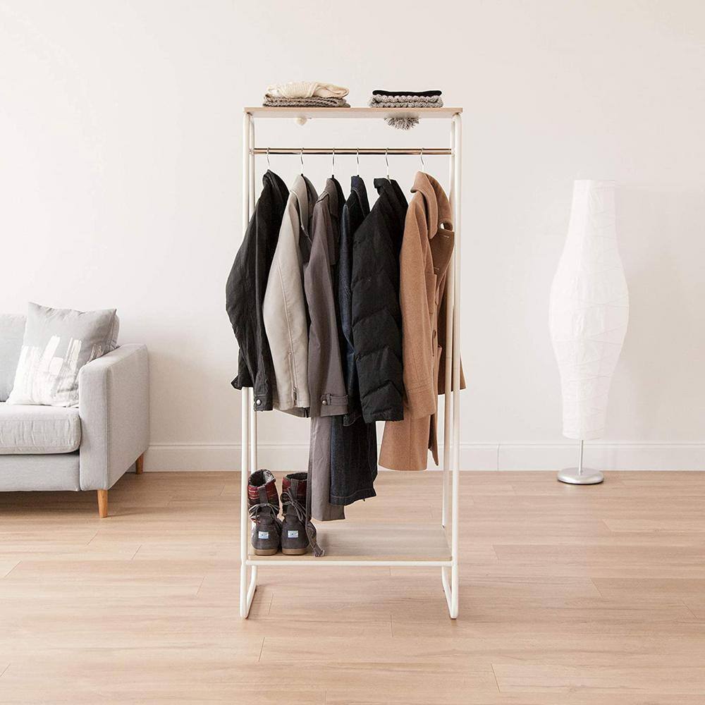 None White Metal Garment Clothes Rack 25.2 in. W x 59.5 in. H