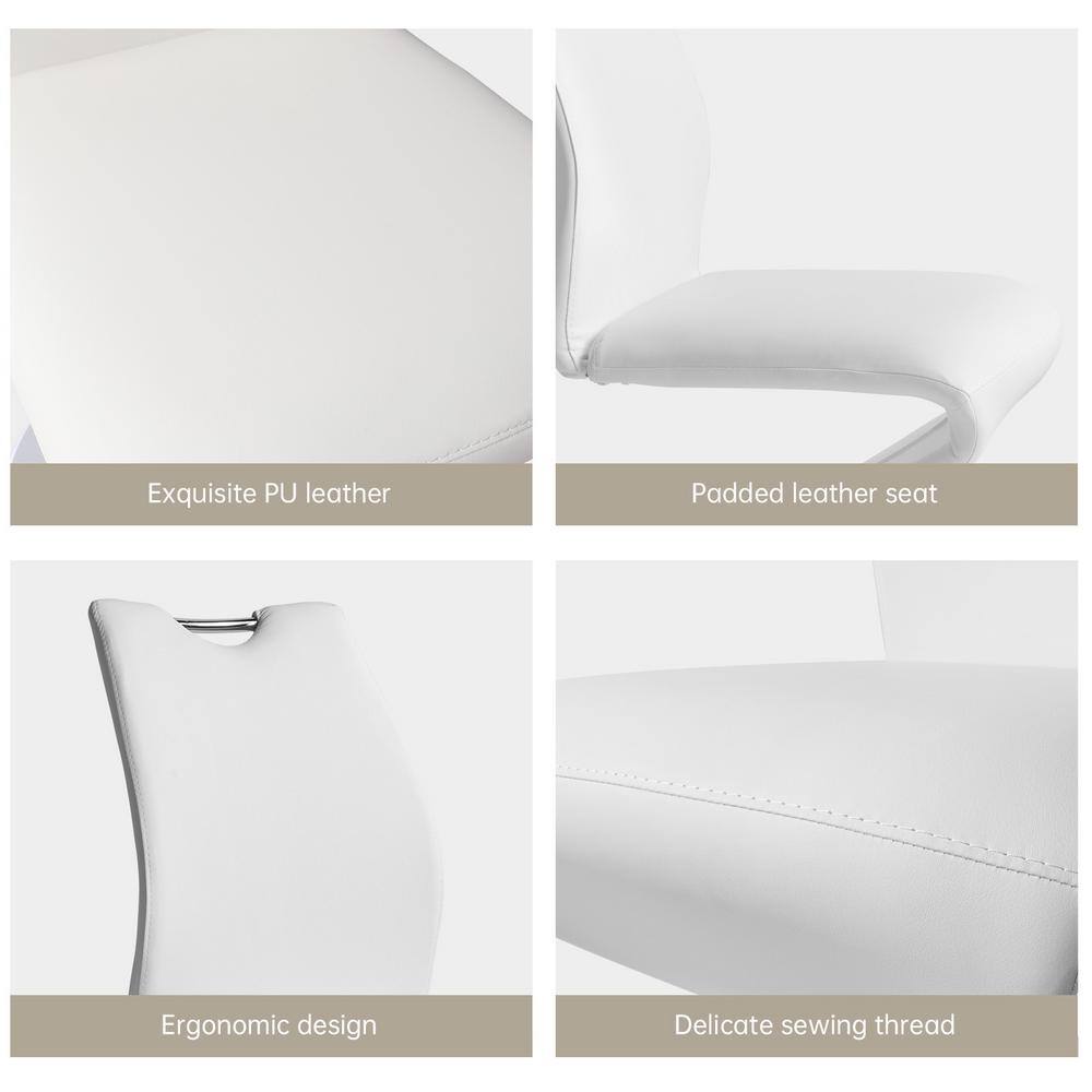 None White Leather Upholstered Mermaid-shaped Dining Chairs with Chrome Legs (Set of 4)