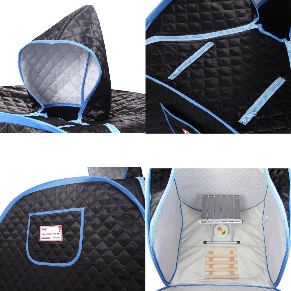 None 1-Person Half body Black Steam Sauna with Foldable Chair