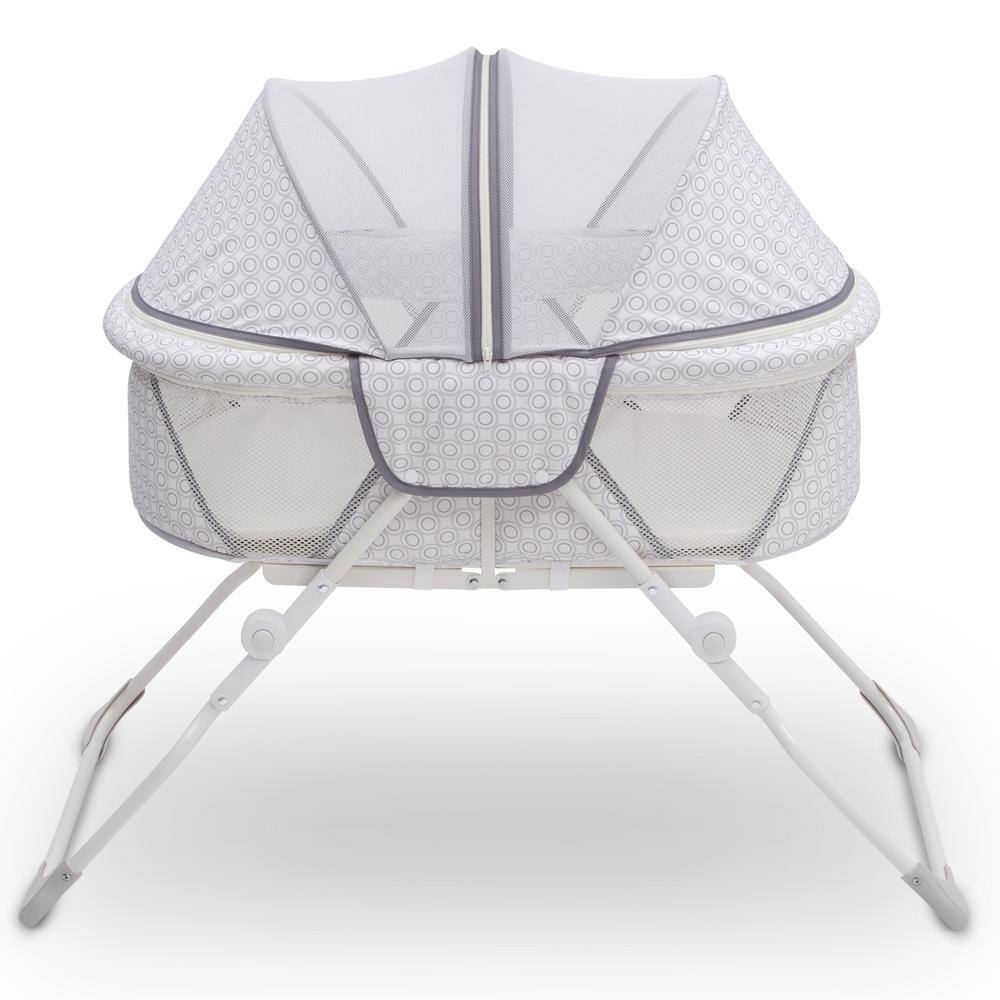 Delta Children EZ Fold Inner Circle (White, Grey) Ultra Compact Travel Bassinet