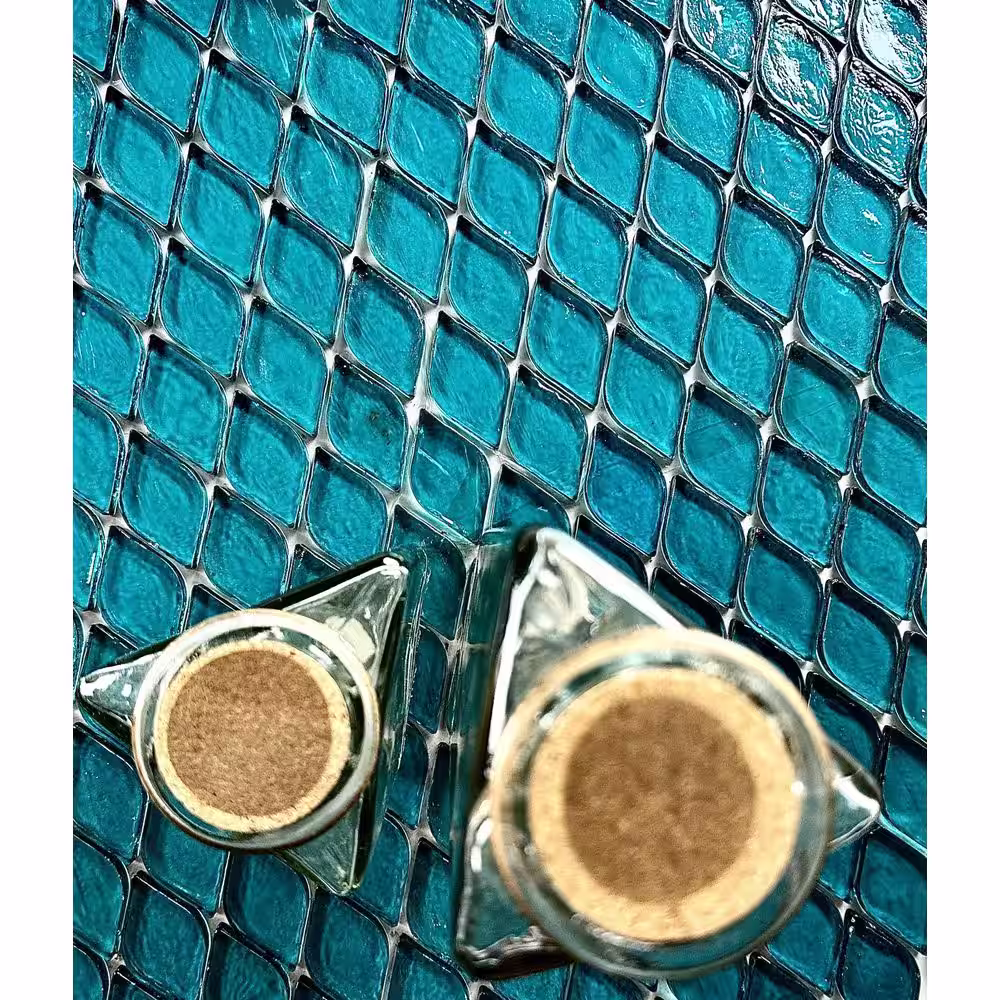 ABOLOS Tropical Style Sea Green Tear Drop Mosaic 12 in x 12 Recycled Glass Decorative Wall & Pool Tile (8 sq. ft./Case)