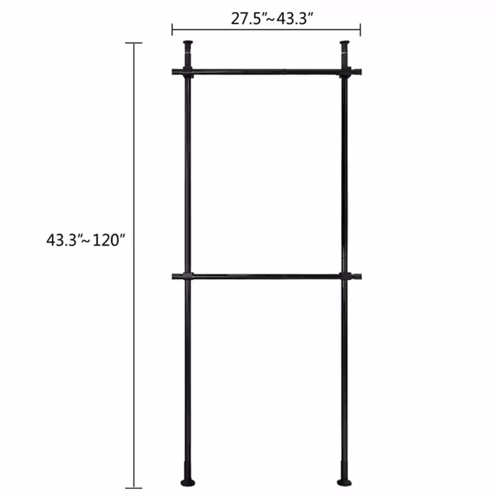 None Black Stainless Steel 2 Tier Adjustable Hanging Clothes Rack 43.3 in. W x 120 in. H