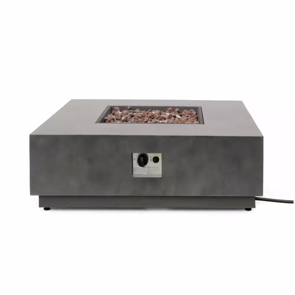 Noble House Wellington 15.25 in. x 19.75 in. Square Concrete Propane Fire Pit in Dark Grey with Tank Holder
