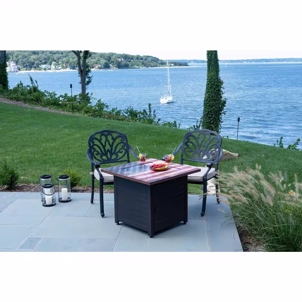 Endless Summer Liberty 30 in. W x 30 in. H Square Steel Frame and UV Printed Rustic American Flag Cement Resin Mantel LP Gas Fire Pit