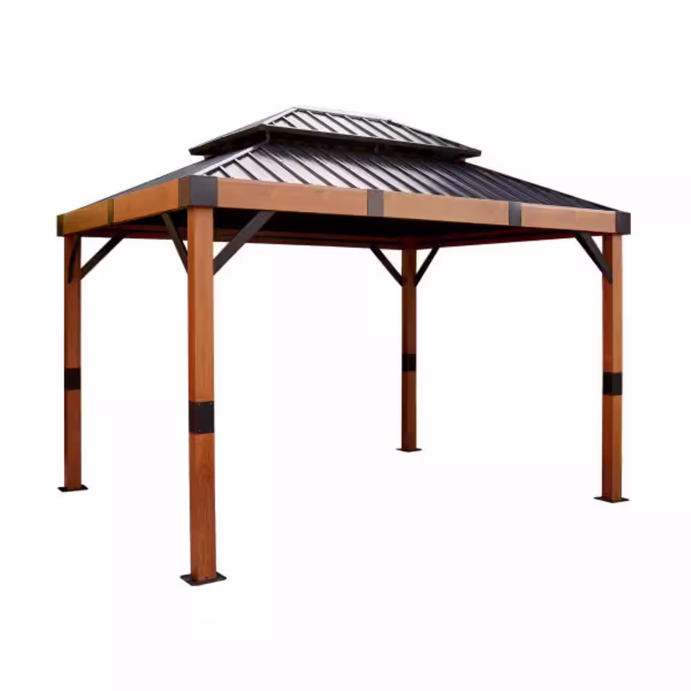 Sojag Fontana 10 ft. x 12 ft. Double Roof Wood Effect Rustproof Aluminum Framed Gazebo