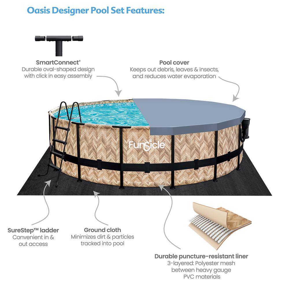 None 16 ft. Round 48 in. Deep Oasis Designer Frame Swimming Pool, Oak Herringbone