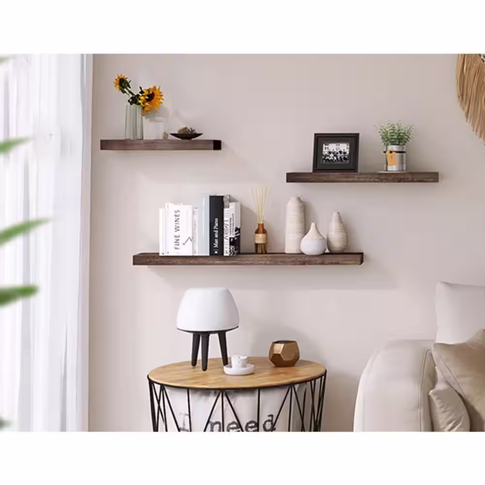 None 24 in. W x 5.5 in. D Rustic Natural Wood Floating Shelves Wall Shelf Set of 2 Open Shelving