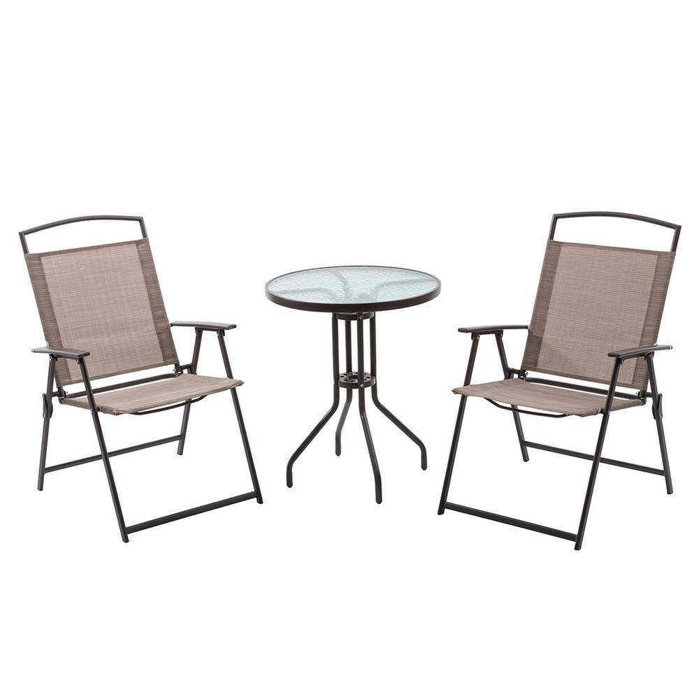 Crestlive Products 3-Piece Metal Round Outdoor Bistro Set in Beige