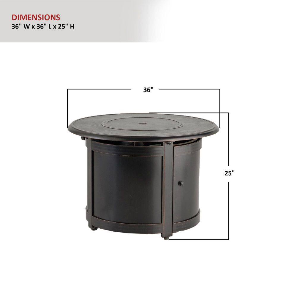 Alfresco Manchester 36 in. x 25 in. Round Aluminum Match Lit Propane Gas Fire Pit Chat Table with Glacier Ice Firebeads