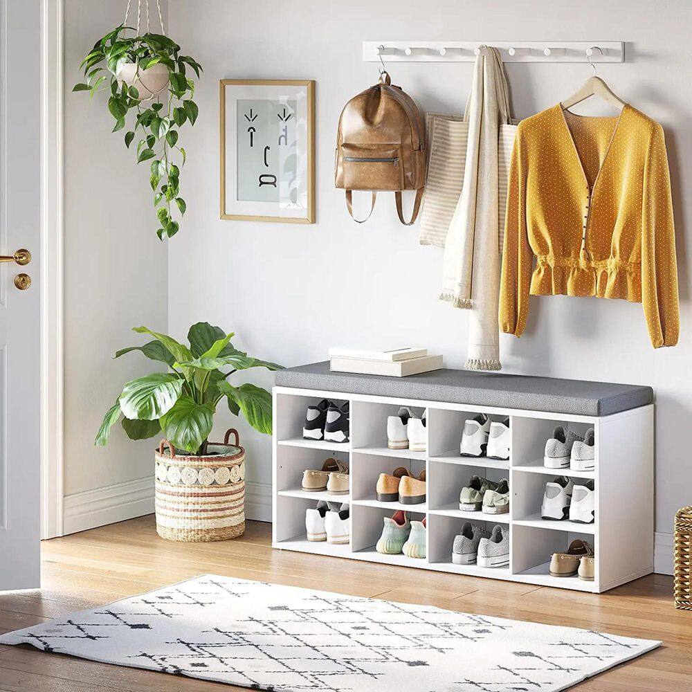 None 18.9 in. H 12-Pair 4-Tier White Wood Shoe Rack