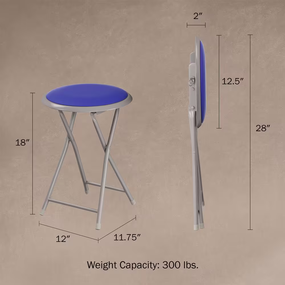 Trademark Home 18 in. Royal Blue Heavy Duty Padded Round Folding Bar Stool