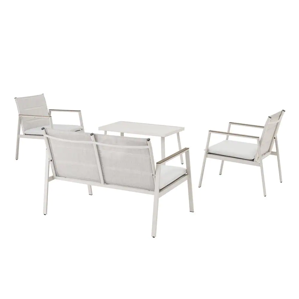 StyleWell Crystal Cape 4-Piece Metal Patio Conversation Set with Warm Grey Cushions