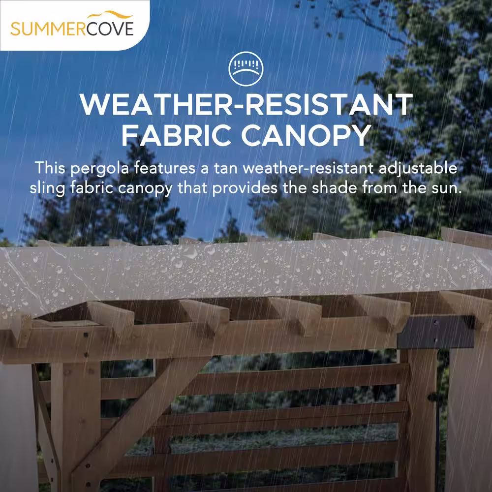 Sunjoy 10 ft. x 11 ft. Cedar Wood Framed Hot Tub Pergola with Adjustable Tan Canopy