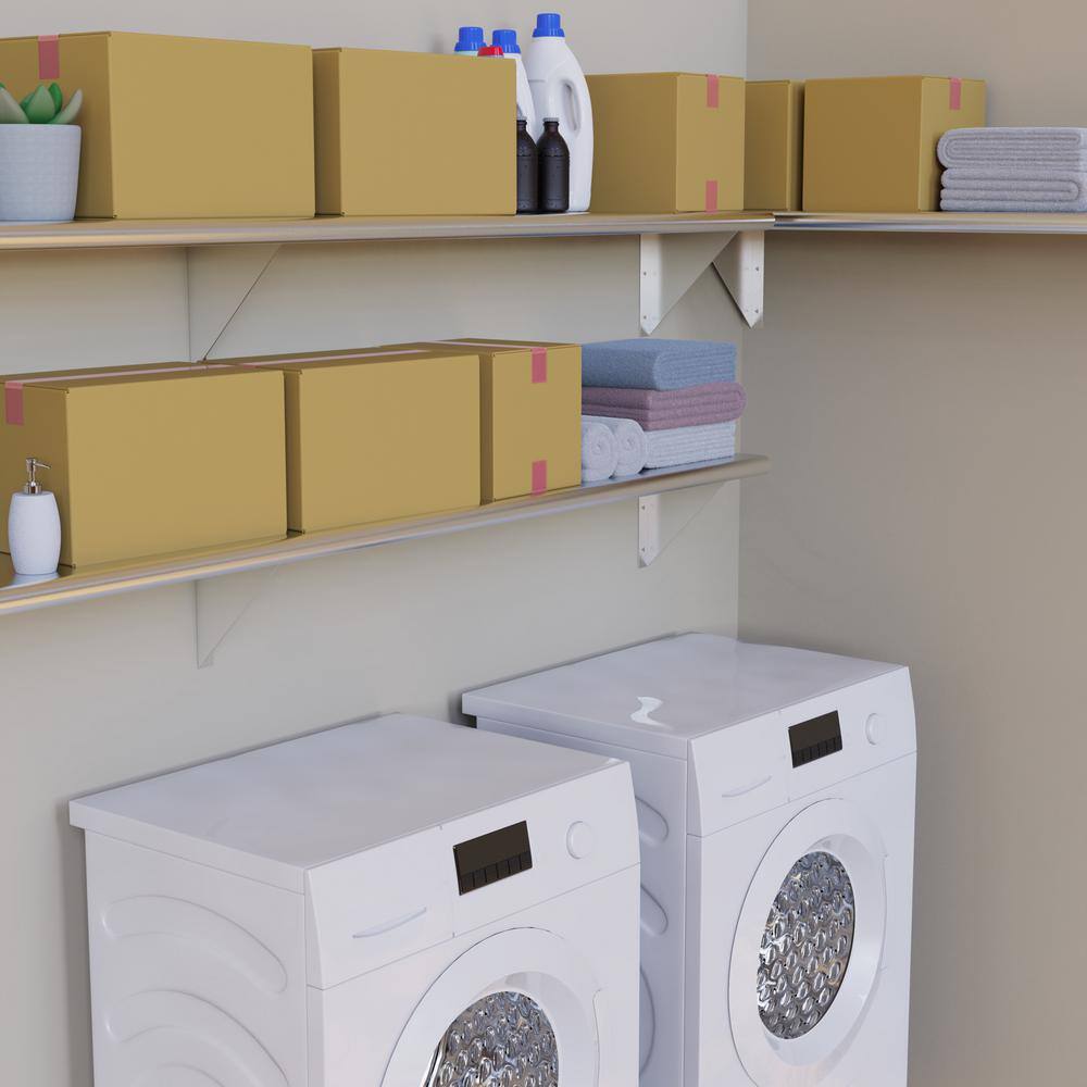 None 12 in. x 96 in. Stainless Steel Wall Shelf Kitchen, Restaurant, Garage, Laundry, Utility Room Metal Shelf with Brackets