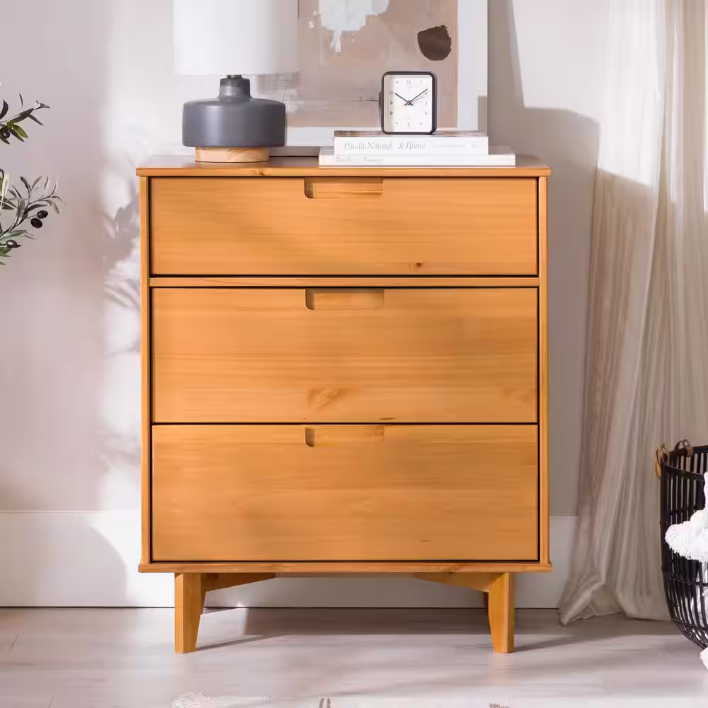 Walker Edison Furniture Company Sloane 3-Drawer Caramel Mid-Century Modern Solid Wood Dresser