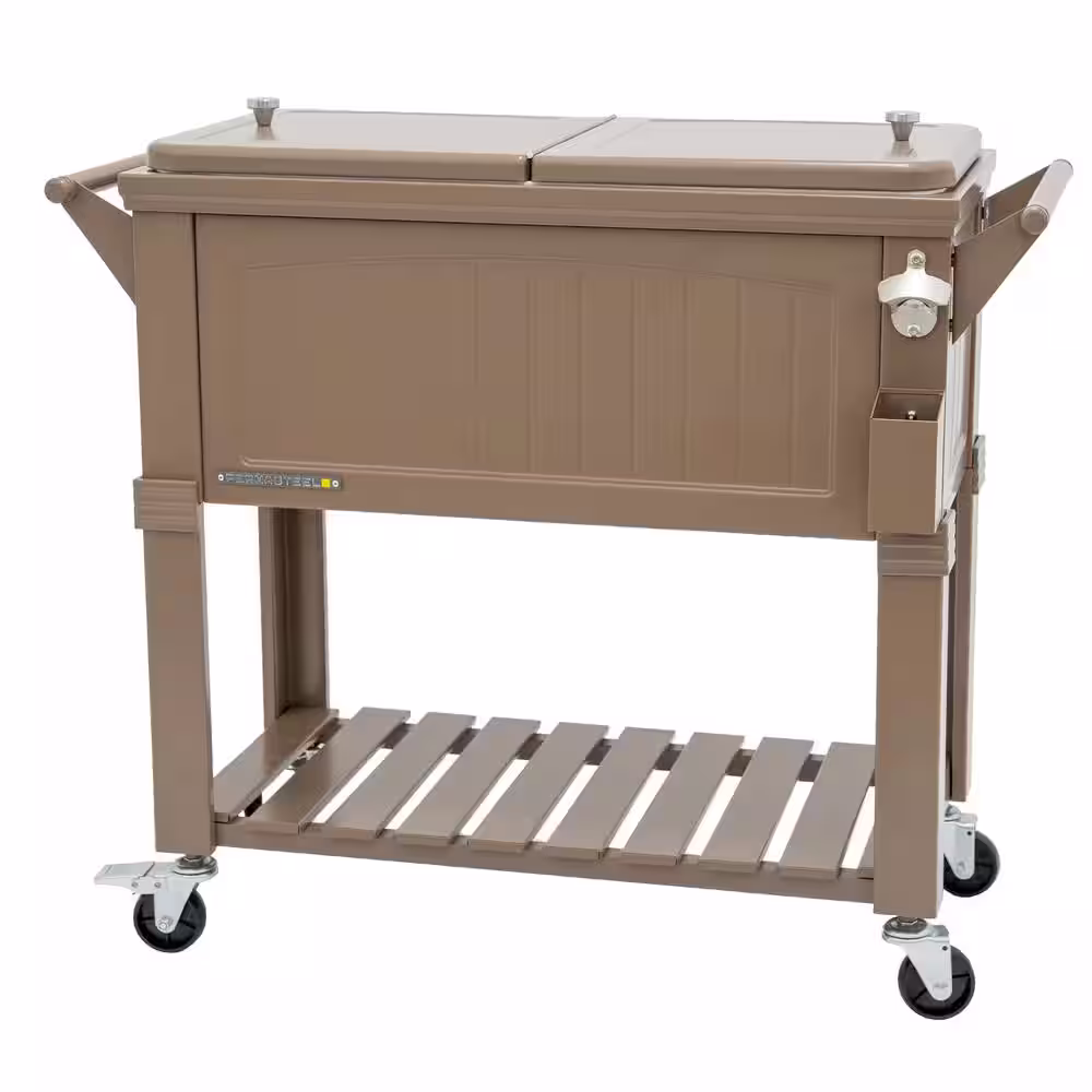 PERMASTEEL 80 qt. Taupe Antique Furniture Style Rolling Patio Cooler