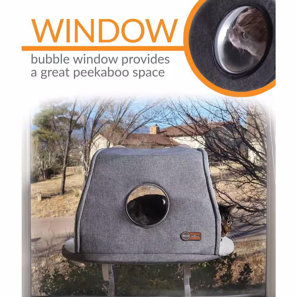 K and H Pet Products 14 in. x 24 in. Large Gray Universal Mount Kitty Sill/Bed with Hood