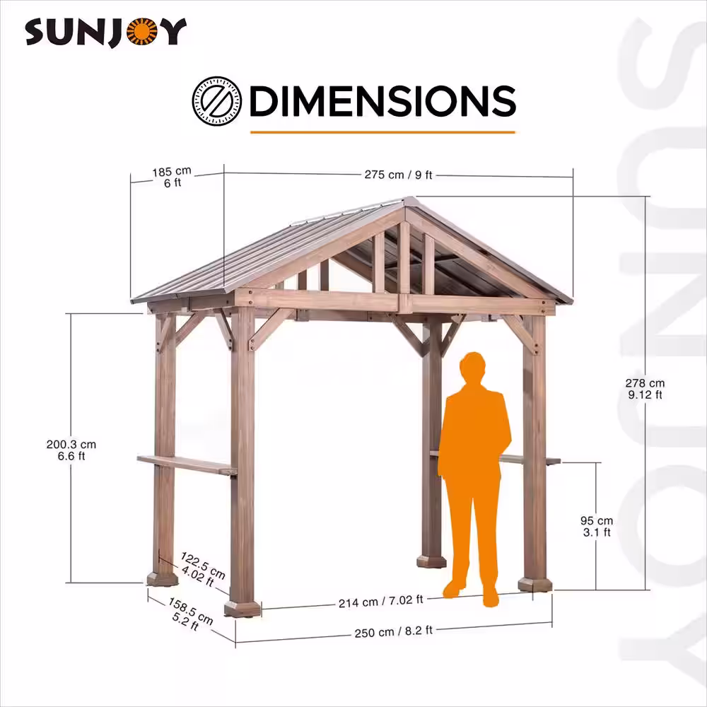 Sunjoy Hudson 9 ft. x 6 ft. Cedar Wood Hardtop Grill Gazebo