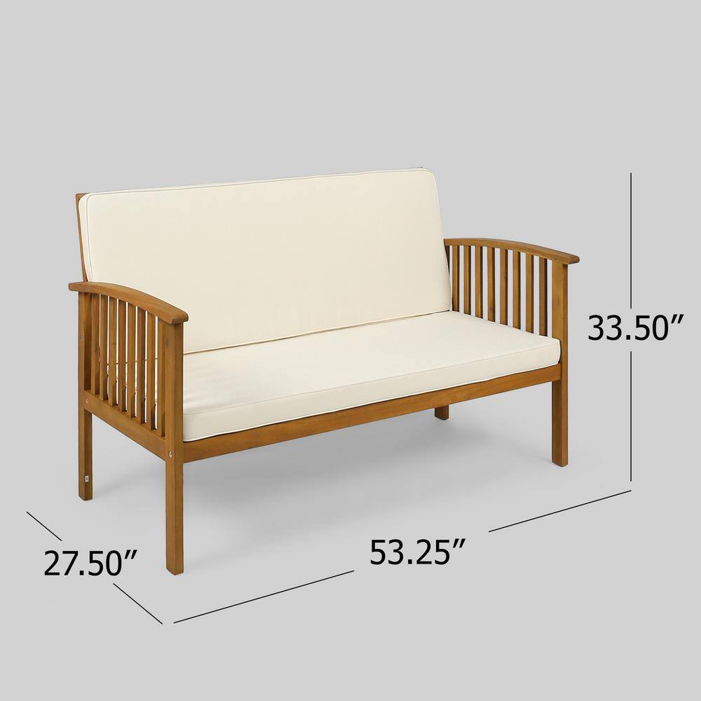 Noble House Carolina Teak Brown 5-Piece Wood Patio Conversation Seating Set with Cream Cushions