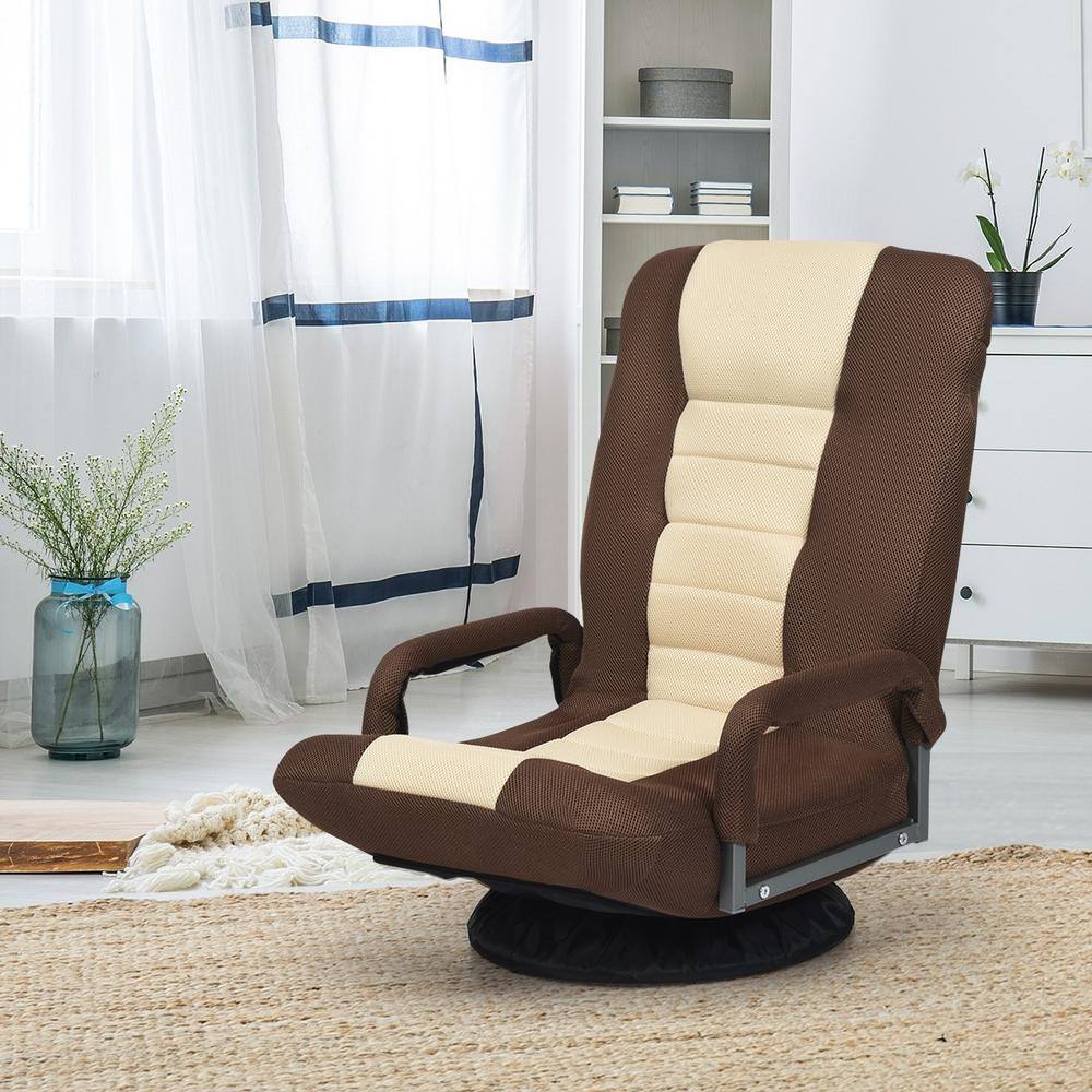 Boyel Living 21.5 in. Brown Metal Frame 360-Degree Swivel Gaming Folding Chair with Adjustable Backrest