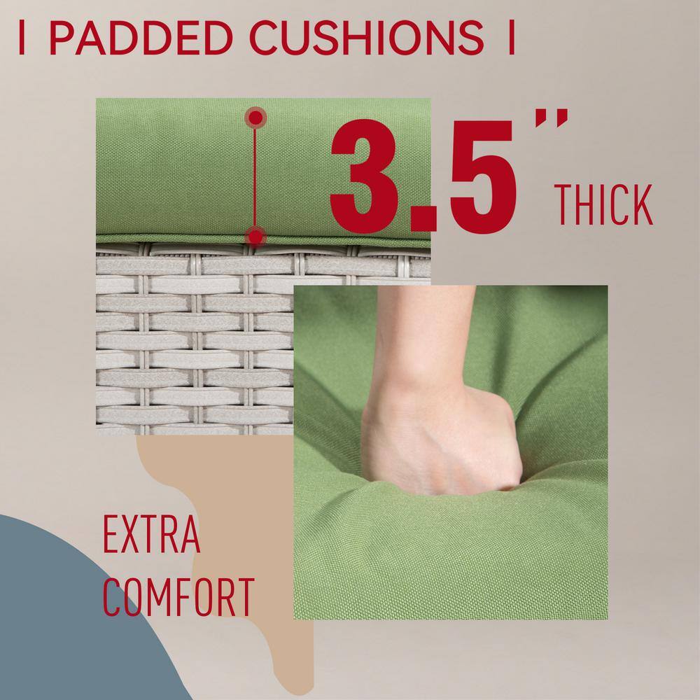 None 3-Piece Gray Wicker Patio Conversation Set Swivel Rocking Chair with Green Cushions and Table