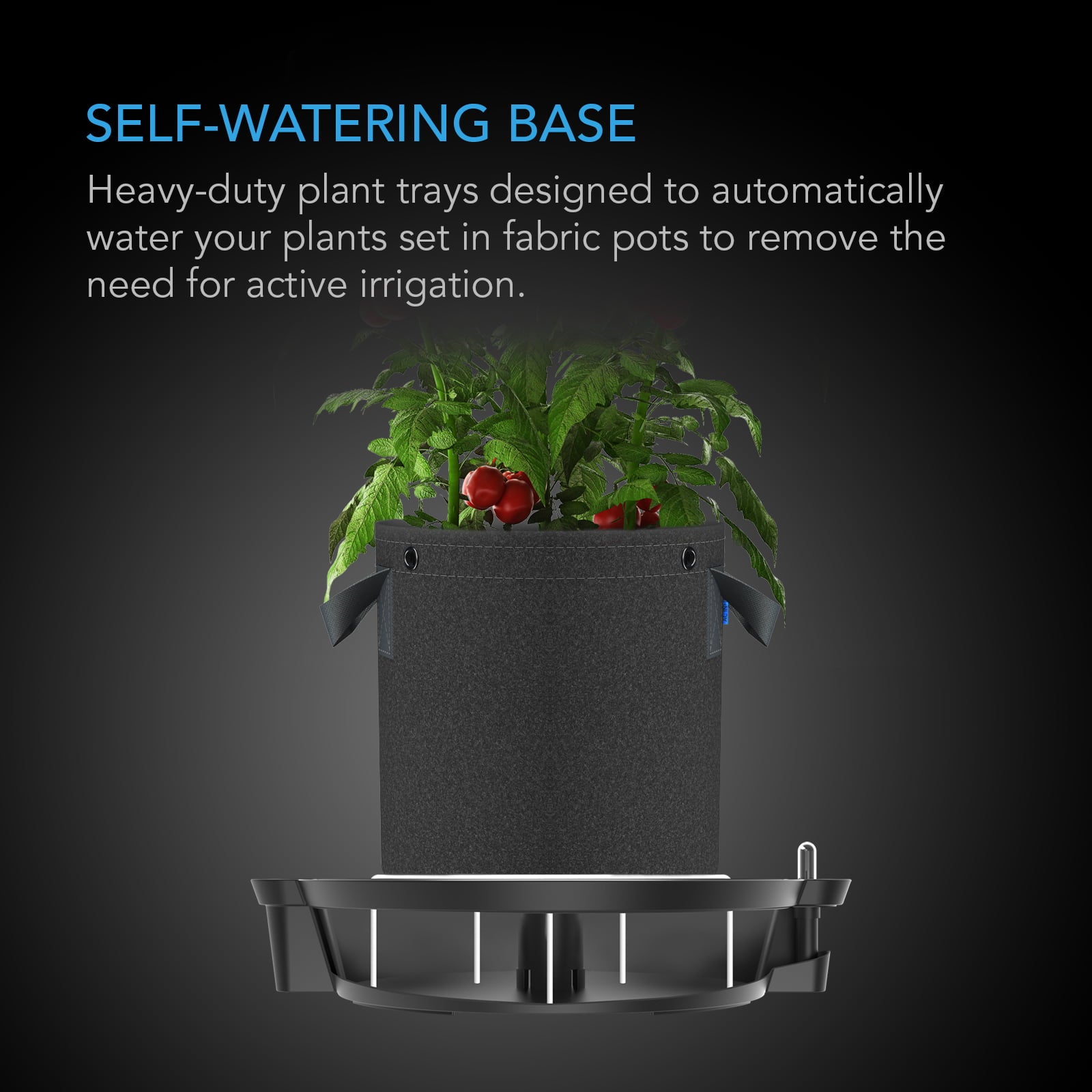 AC Infinity Self-Watering Fabric Pot Base, 4-Pack Auto-Irrigation Water Delivery System with Reservoir Meter, Elevated Plant Saucers For Use in Indoor Grow Tents, Greenhouses, and Outdoor Gardens