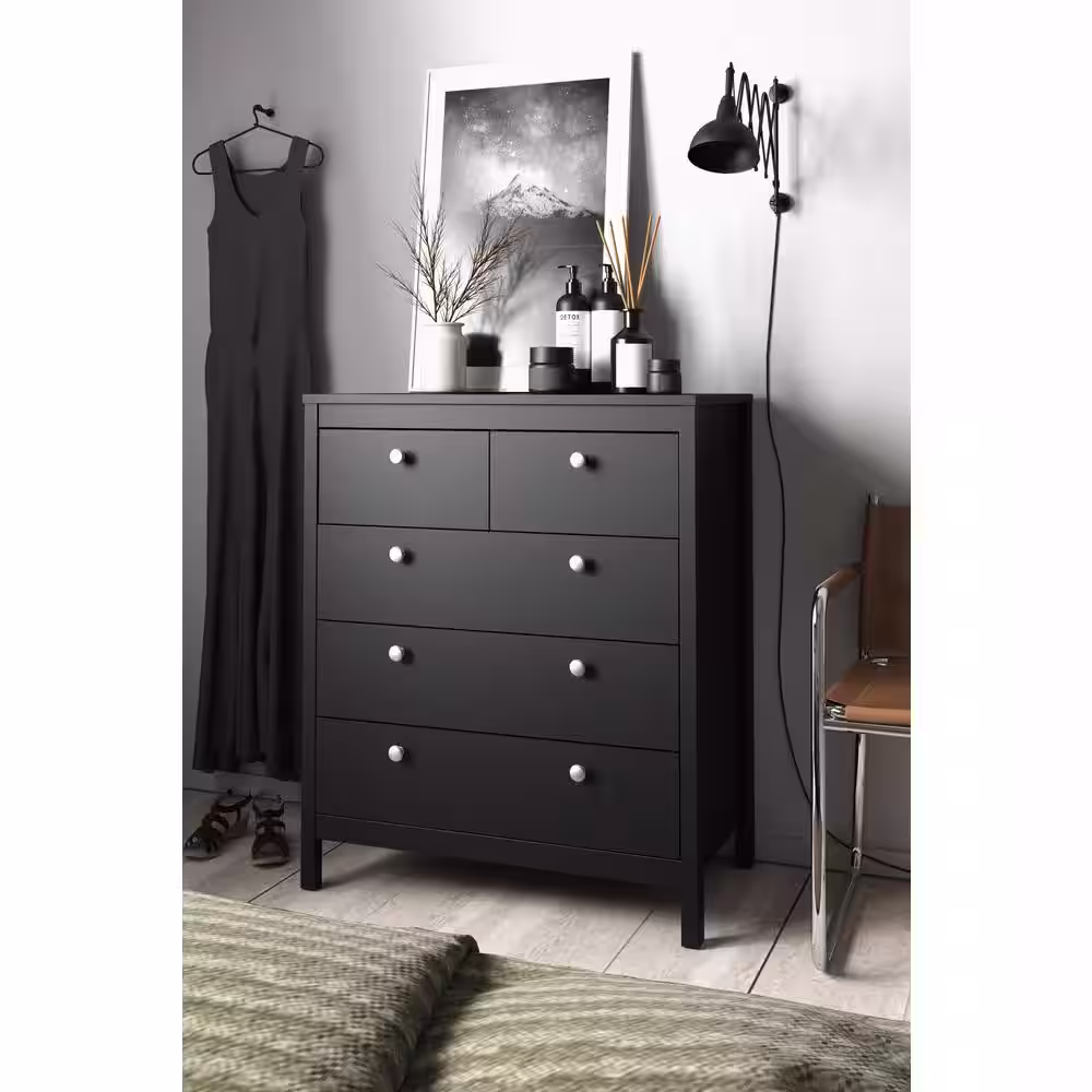 Tvilum Madrid Black Matte Finish 5 Drawer Chest of Drawer (32.4 in W x 38.94 in H.)