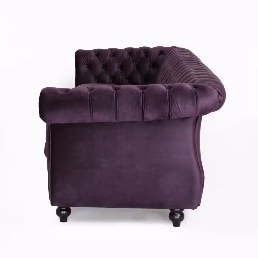 Noble House Sommerville Blackberry Velvet 3-Seater Chesterfield Sofa with Flared Arms