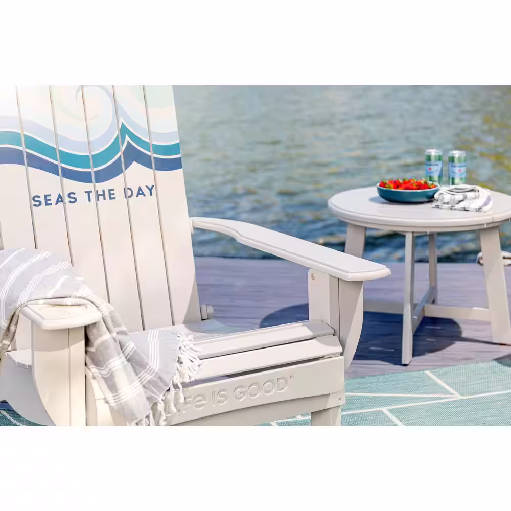 Life Is Good Cream White Folding Wood Outdoor Adirondack Chairs and Side Table Set (3-Pack)