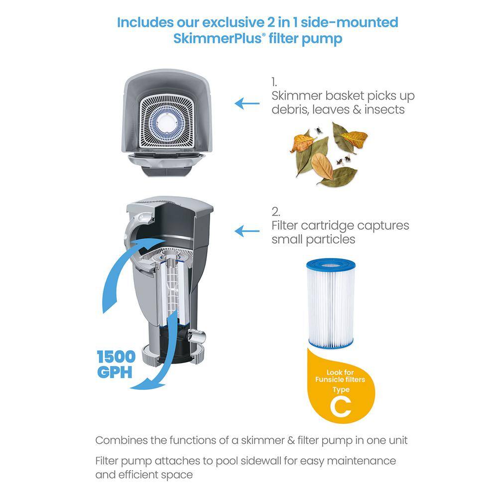 None 16 ft. Round 48 in. Deep Metal Frame Above Ground Pool, Stone Slate