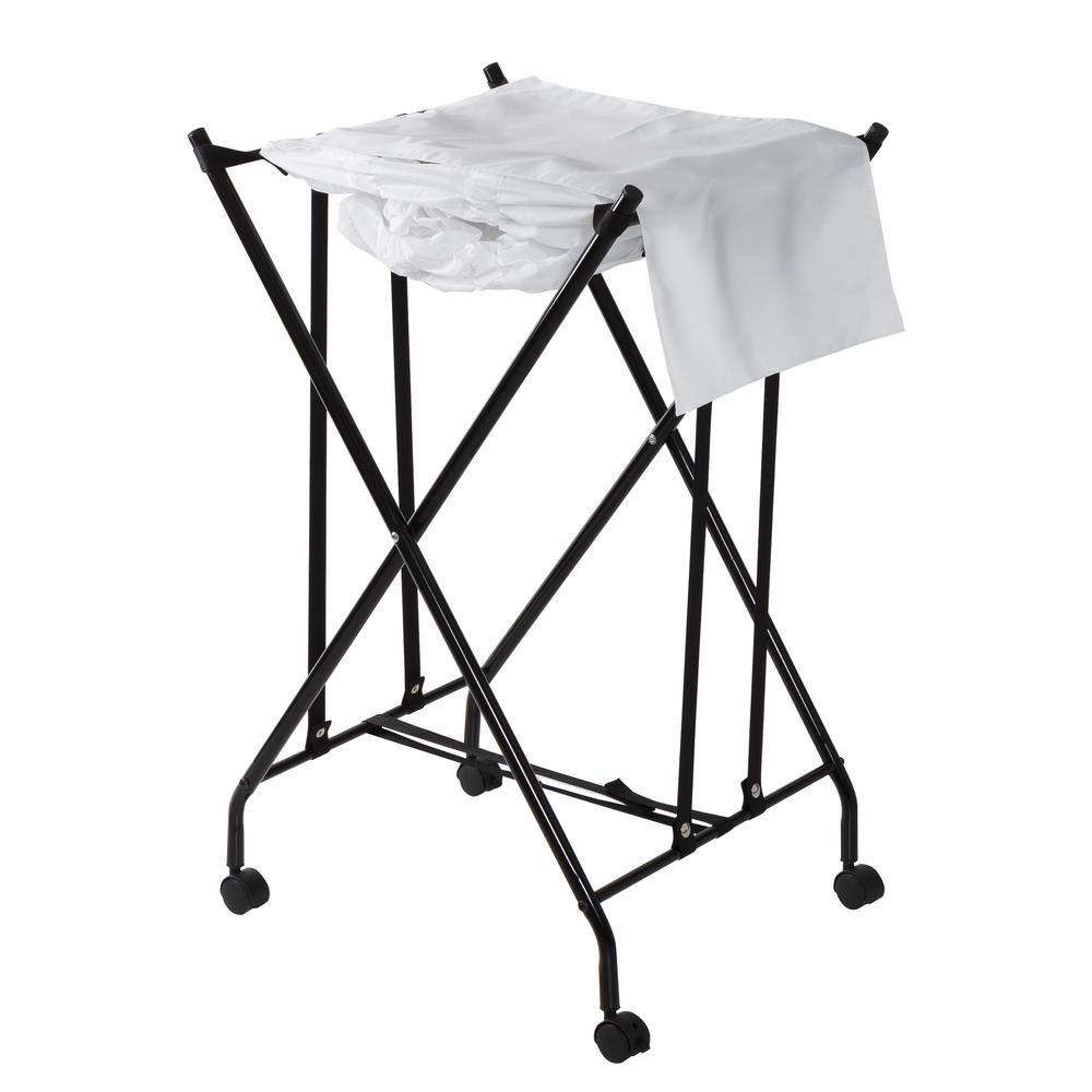 Honey-Can-Do Black/White Single Bounce Back No Bend Laundry Hamper with Wheels