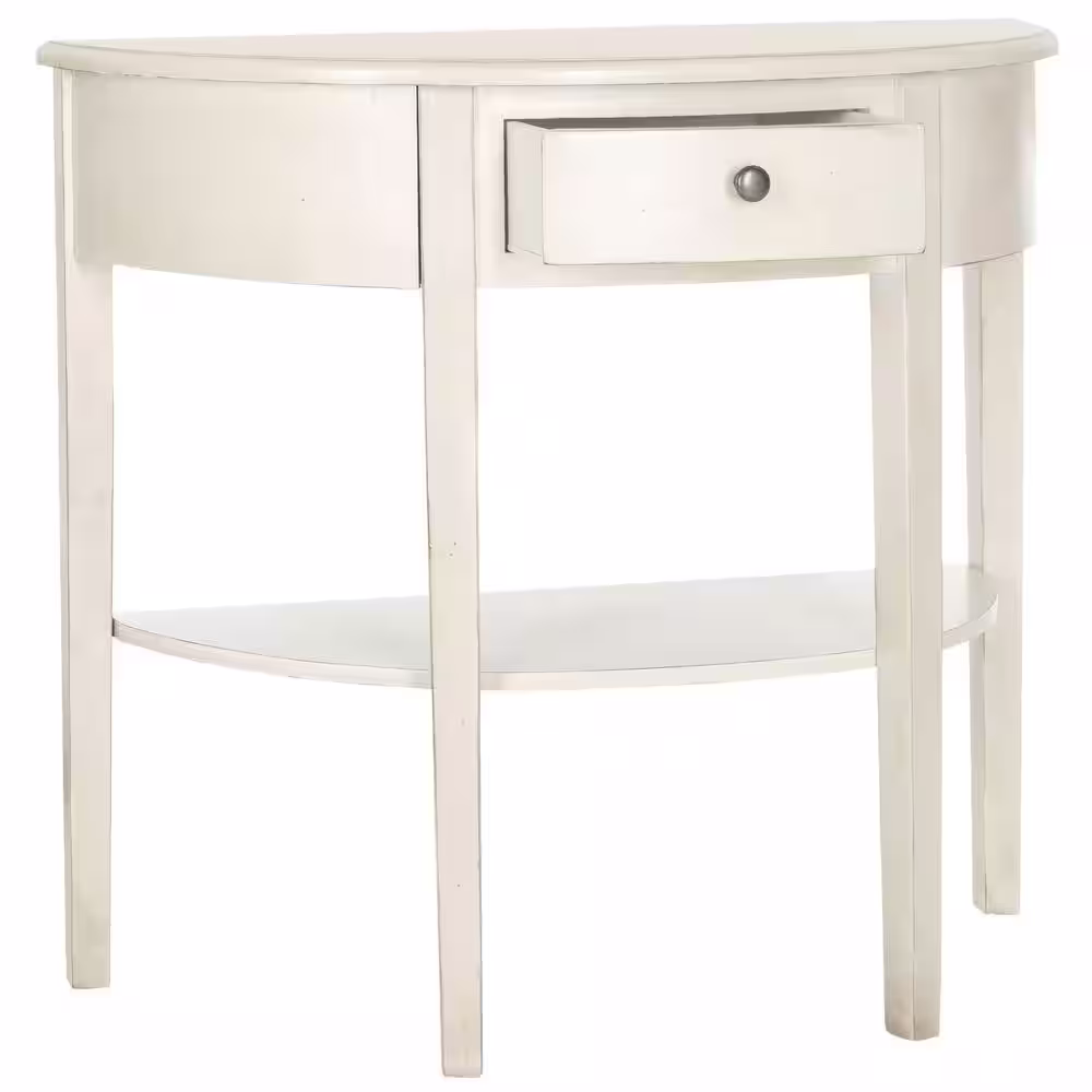 SAFAVIEH Abram 34 in. White Birch Standard Half Moon Wood Console Table with 1-Drawer