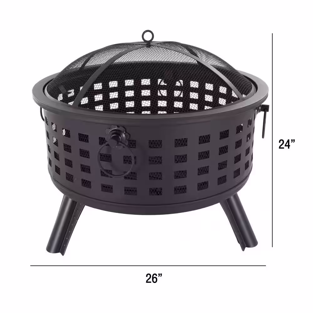 Pure Garden 26 in. Steel Round Fire Pit with Spark Screen and Log Poker