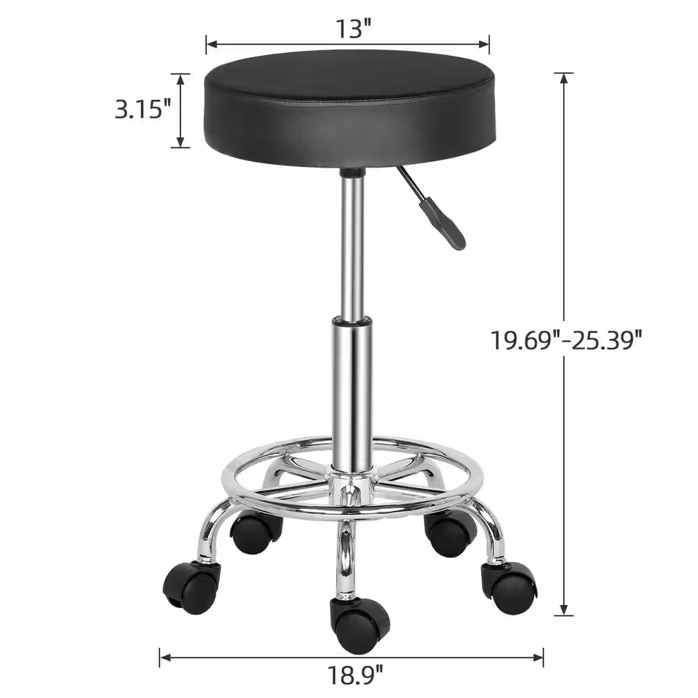 None Black PU Leather Seat Adjustable Swivel Salon Bar Stool Hydraulic Rolling Chair