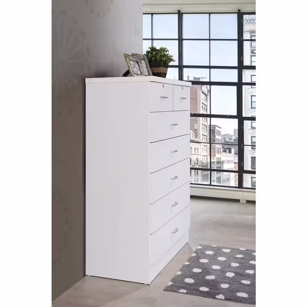 HODEDAH 7-Drawer 48 in. H x 31.5 in. W x 18 in. D Chest of Drawer in White
