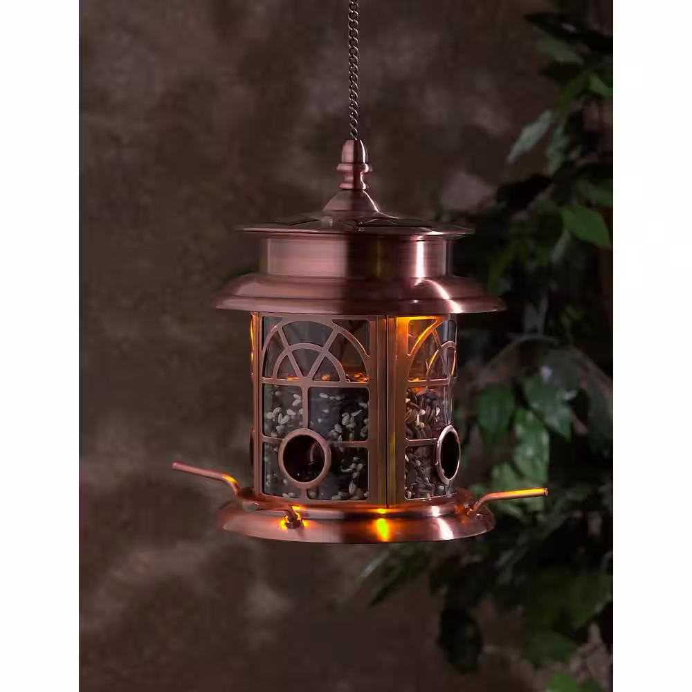 SunRay Arch Inlay Copper Solar Bird Seed Feeder