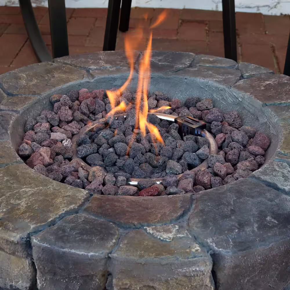 Sunnydaze Decor 30 in. Round Fiberglass Propane Gas Fire Pit with Lava Rocks