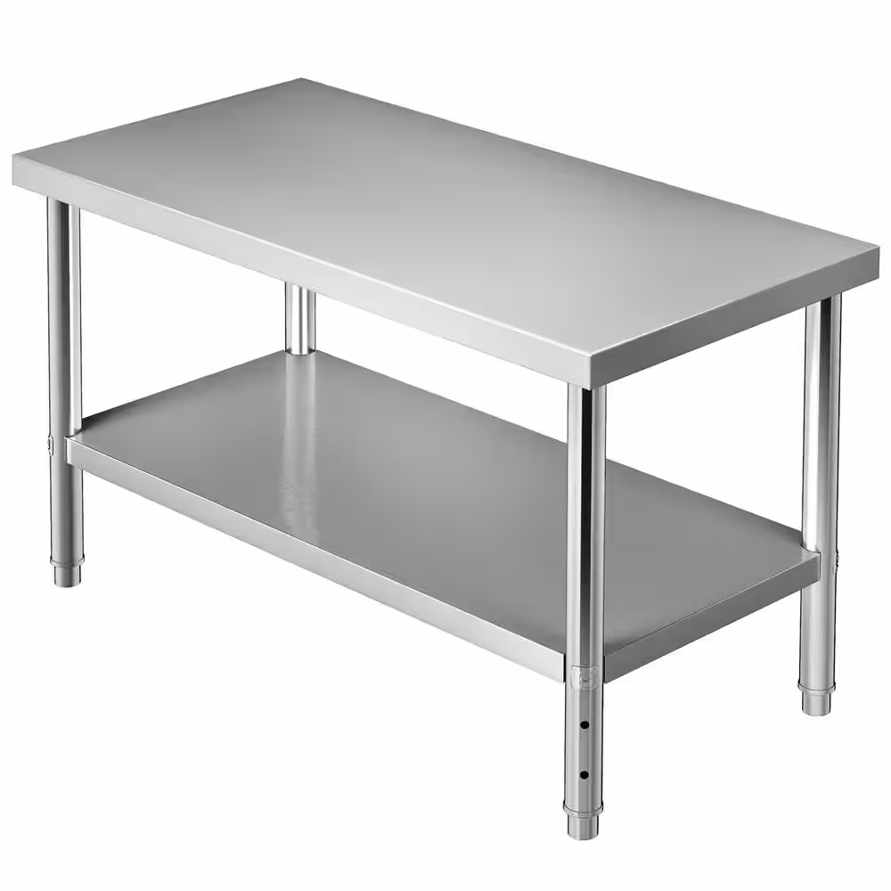 VEVOR Stainless Steel Prep Table 48x30x34 in. Heavy Duty Metal Worktable with Adjustable Undershelf Kitchen Prep Table,Silver